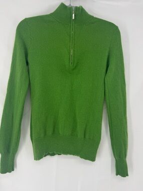 100% Cashmere Women’s Green Half-Zip Sweater - Soft Zip Mock Neck 0263